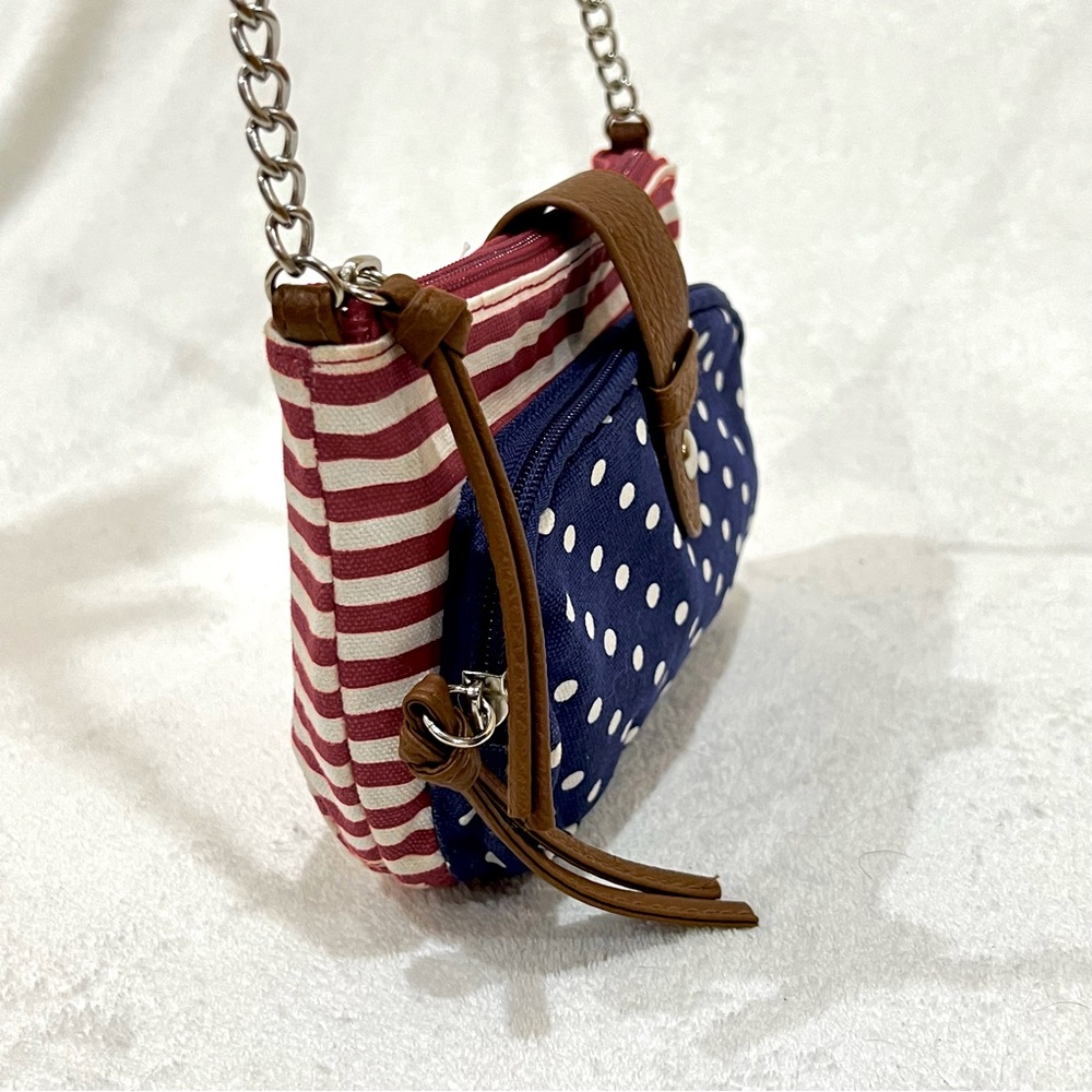 Patriotic American Flag Crossbody Bag Red White & Blue Stripes Polka Dot Purse - Picture 5 of 14